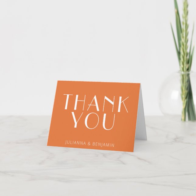 Minimalist Modern Art Deco Personalised Orange Thank You Card (Front)