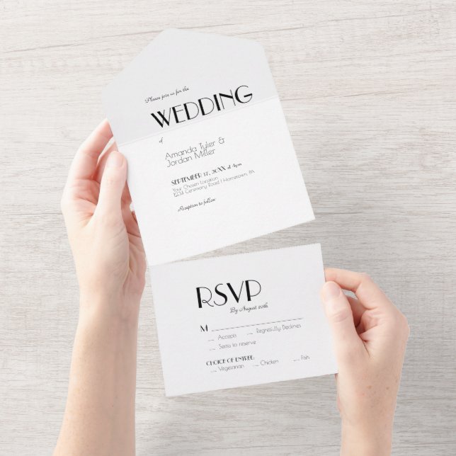 Minimalist Modern Art Deco Wedding All In One Invitation (Tearaway)