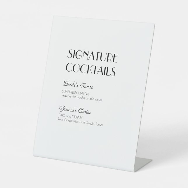 Minimalist Modern Art Deco Wedding Cocktail Menu  Pedestal Sign (Front)
