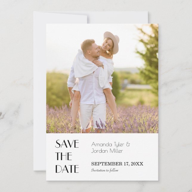 Minimalist Modern Art Deco Wedding Frame Photo Save The Date (Front)