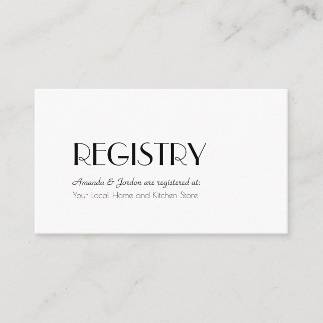 Minimalist Modern Art Deco Wedding Registry Enclosure Card (Front)