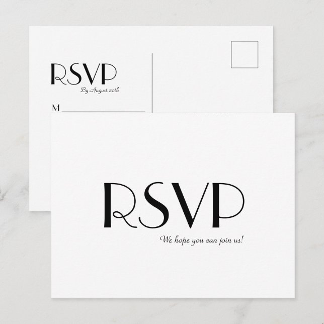 Minimalist Modern Art Deco Wedding RSVP Postcard (Front/Back)