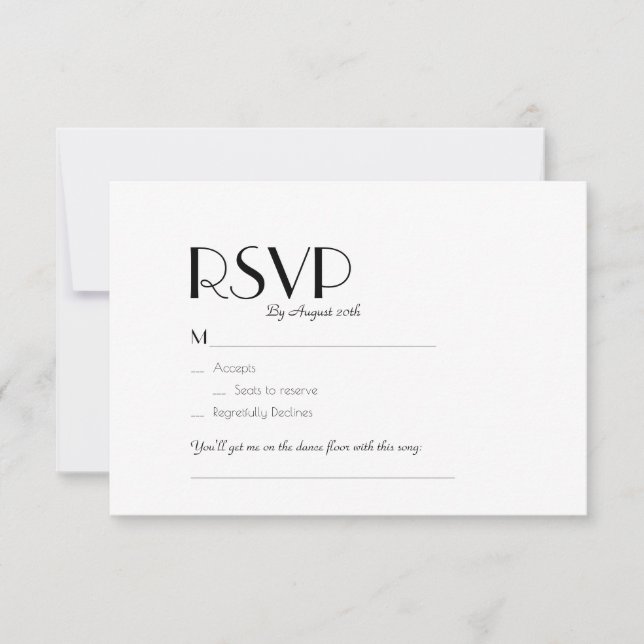 Minimalist Modern Art Deco Wedding Song Request RSVP Card (Front)