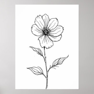 Minimalist Modern Art. Single Bloom Line Art Poster