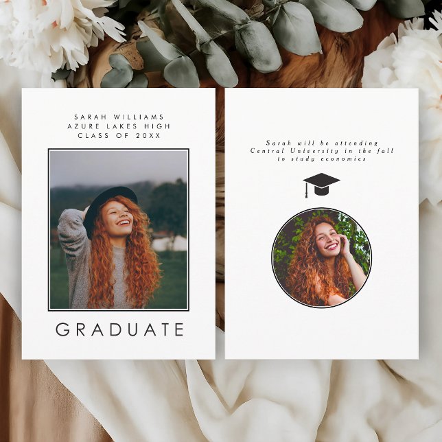 Minimalist Modern B&W Graduation Announcement Card (Creator Uploaded)
