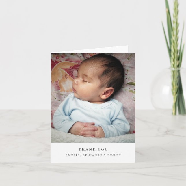 Minimalist Modern Baby Photo Folded Blank Thank You Card (Front)