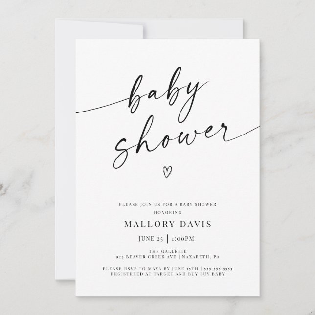 Minimalist Modern Baby Shower Script  Invitation (Front)