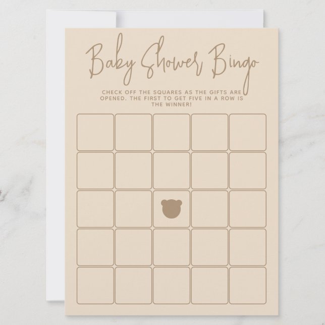 Minimalist modern bear Baby Shower Bingo Game Invitation (Front)