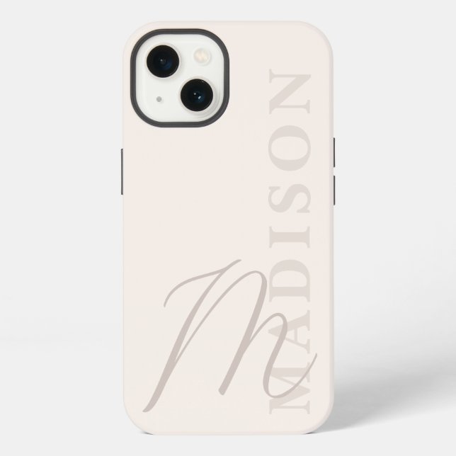 Minimalist Modern Beige Initial Monogram iPhone Case (Back)