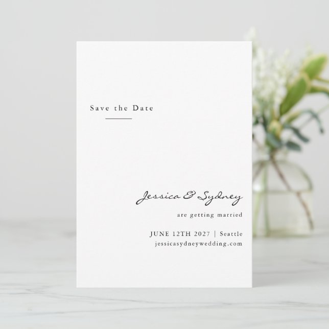 Minimalist Modern Beige Taupe Script Save The Date (Standing Front)