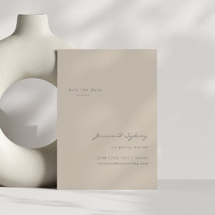Minimalist Modern Beige Taupe Script Save The Date Postcard