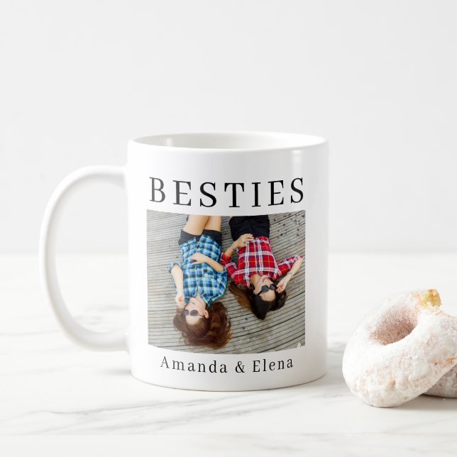 Minimalist Modern Best Friends BFF Photo Names Coffee Mug (With Donut)