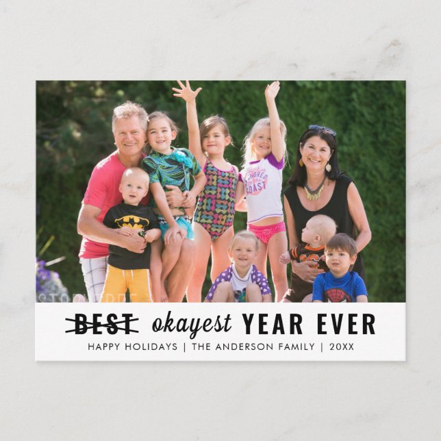 Minimalist Modern Best Okayest Year Ever Photo Holiday Postcard (Front)