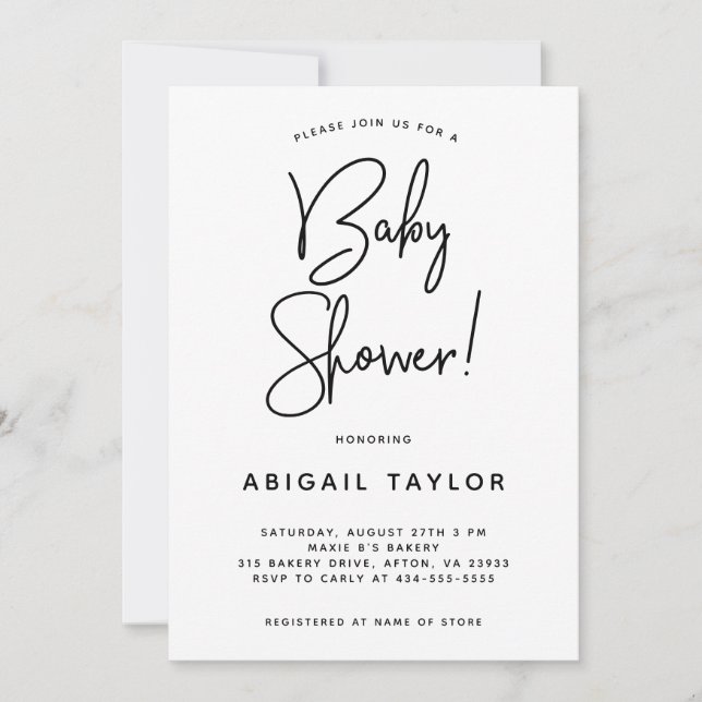 Minimalist Modern Black and White Baby Shower Invitation (Front)