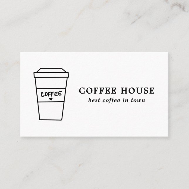 Minimalist Modern Black and White Cute Coffee Cup  Business Card (Front)