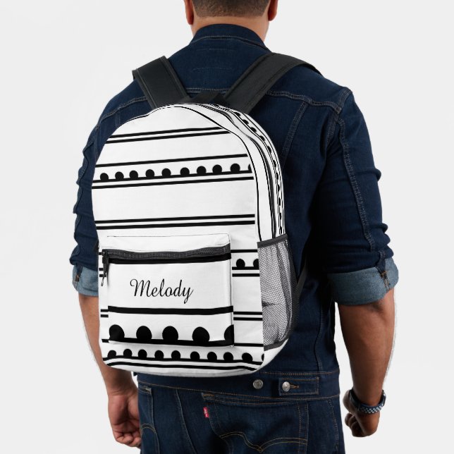 Minimalist modern Black and White Polka Dot Line Printed Backpack (Insitu (Model))