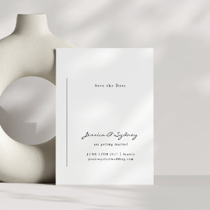 Minimalist Modern Black and White Script Wedding Save The Date