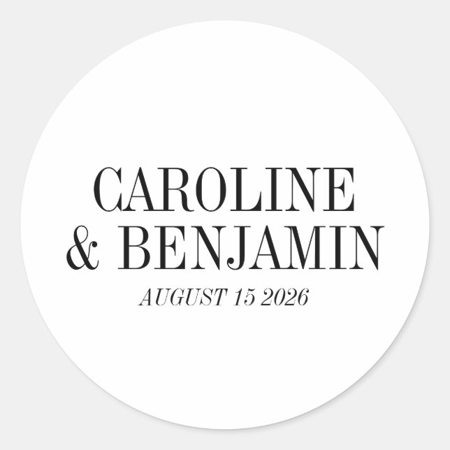 Minimalist Modern Black and White Typography Names Classic Round Sticker (Front)