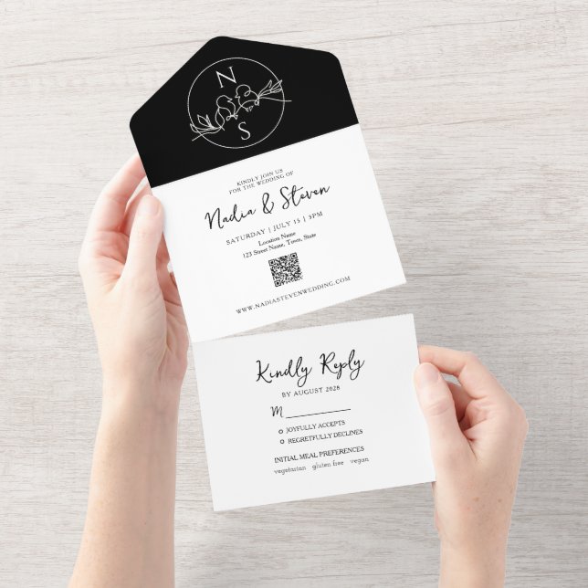 Minimalist Modern Black and White Wedding All In One Invitation (Tearaway)