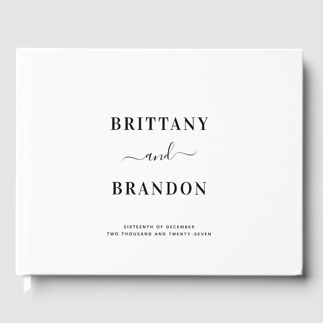 Minimalist Modern Black and White Wedding Guest Book (Front)