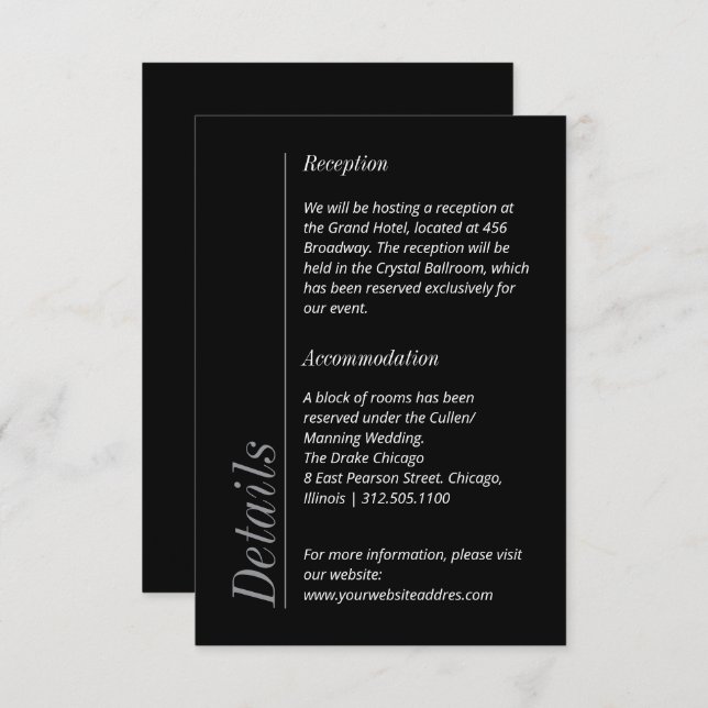 Minimalist Modern Black and White Wedding Info Enclosure Card (Front/Back)