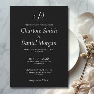 Minimalist modern black and white wedding invitation