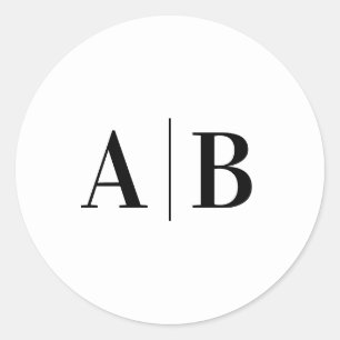 Minimalist Modern Black and White Wedding Monogram Classic Round Sticker