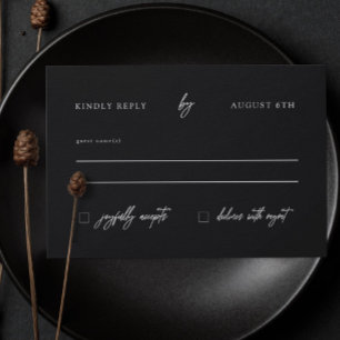 Minimalist Modern Black and White Wedding RSVP Card