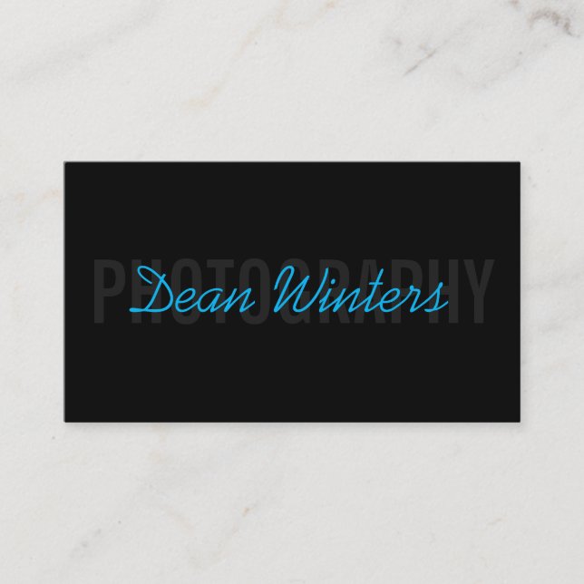 Minimalist Modern Black Blue Photographer Business Card (Front)