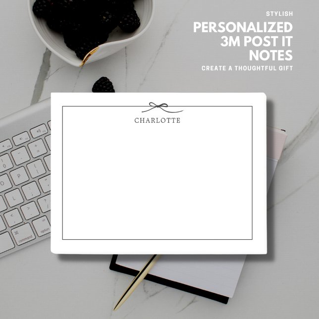 Minimalist Modern Black Bow Elegant Personalised Post-it Notes (Creator Uploaded)