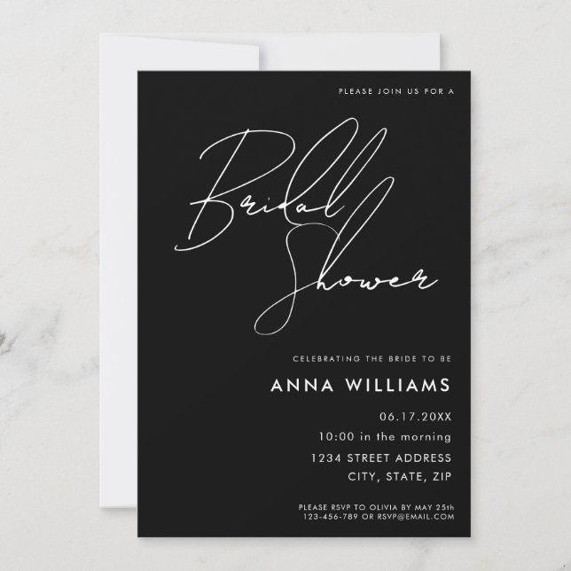 Minimalist Modern Black Bridal Shower Invitation (Front)