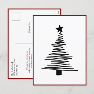 Minimalist Modern Black Christmas Tree Christmas Holiday Postcard