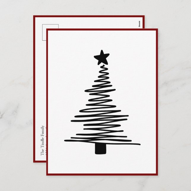 Minimalist Modern Black Christmas Tree Christmas Holiday Postcard (Front/Back)