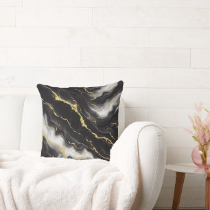 Minimalist Modern Black Gold Marble Cushion