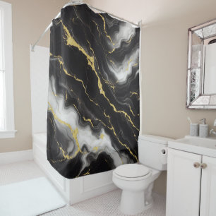Minimalist Modern Black Gold Marble Shower Curtain
