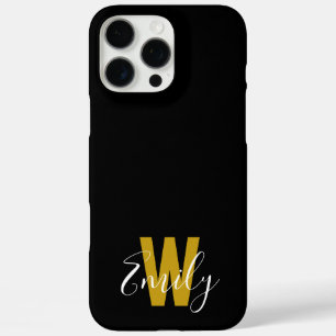 Minimalist Modern Black Gold Monogram iPhone 16 Pro Max Case