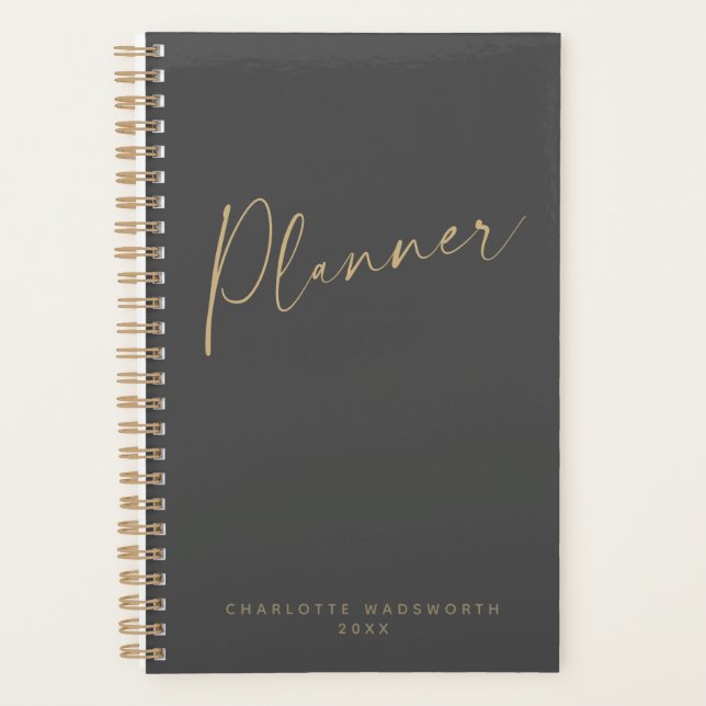 Minimalist Modern Black Gold Personalised Weekly Planner (Front)