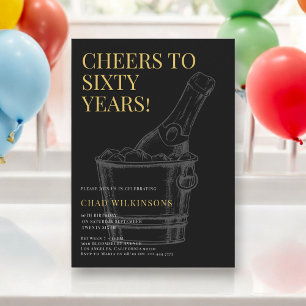 Minimalist modern Black Gold  photo 60TH Birthday  Invitation