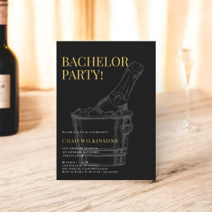 Minimalist modern Black Gold  photo bachelor party Invitation