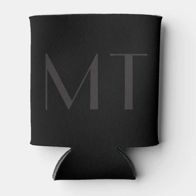 Minimalist Modern Black Grey Elegant Monogram Can Cooler (Front)