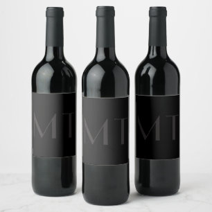 Minimalist Modern Black Grey Elegant Monogram Wine Label