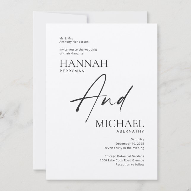 Minimalist Modern Black Ivory Invitation (Front)