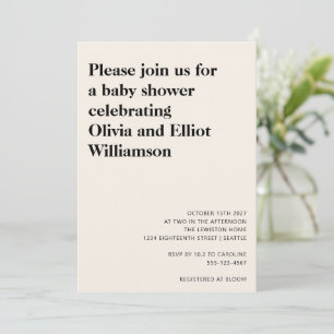 Minimalist Modern Black Ivory Simple Baby Shower Invitation