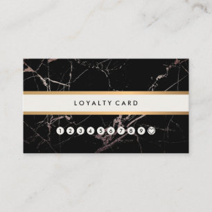 Minimalist Modern Black Marble Gold Stripe Loyalty Business Card