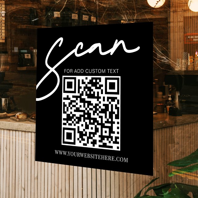 Minimalist Modern Black Scan Here Business QR Code Window Cling (Modern black scannable QR code business window decal)