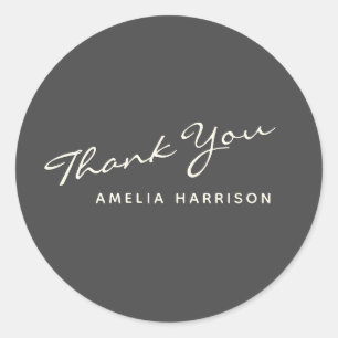 Minimalist Modern Black Script Name Thank You Classic Round Sticker
