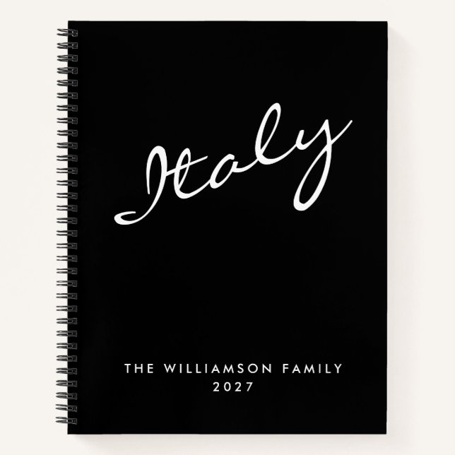 Minimalist Modern Black Script Personalised Travel Notebook (Front)