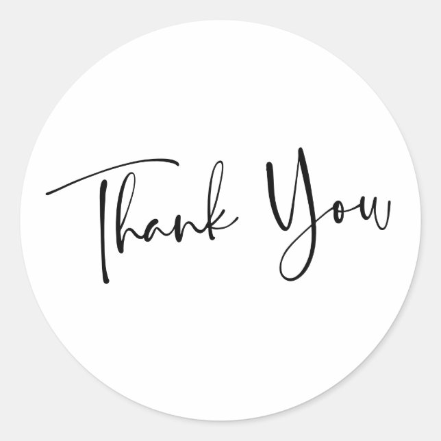Minimalist Modern Black Script Thank You Classic Round Sticker (Front)