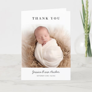 Minimalist Modern Black Typography Baby Photo Thank You Card