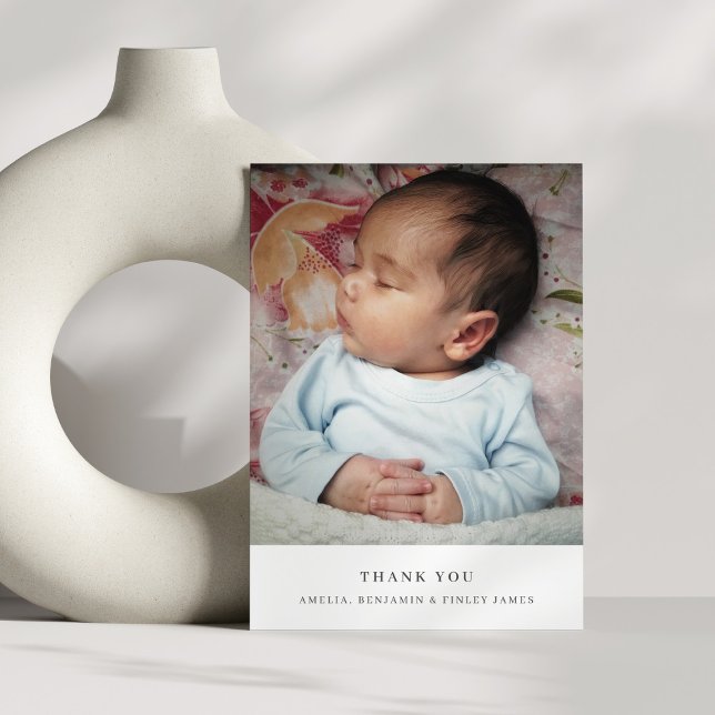 Minimalist Modern Black Typography Baby Photo  Thank You Card (Creator Uploaded)